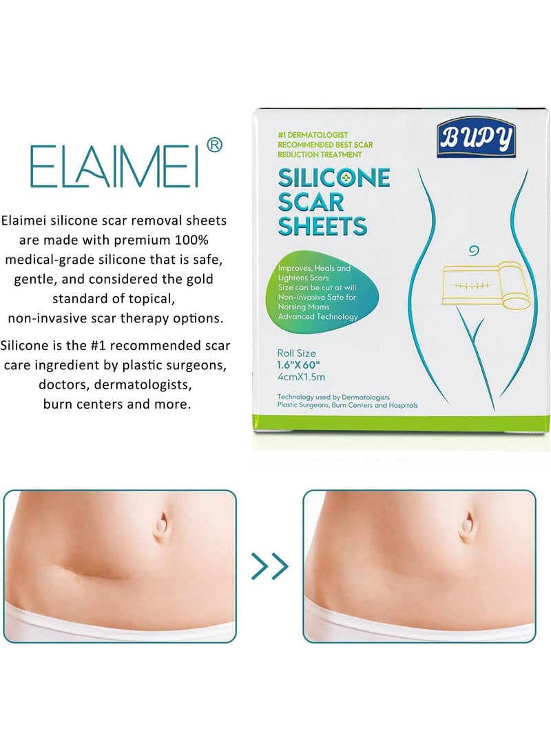 Walpck Medical Grade Silicone Scar Sheets, Silicone Scar Tape (4cm*1.5m), Scar Removal Strips for Acne Scars C-Section & Keloid Surgery Scars Sheets Treatment Sheets - 6-8 Month Supply - Image 4